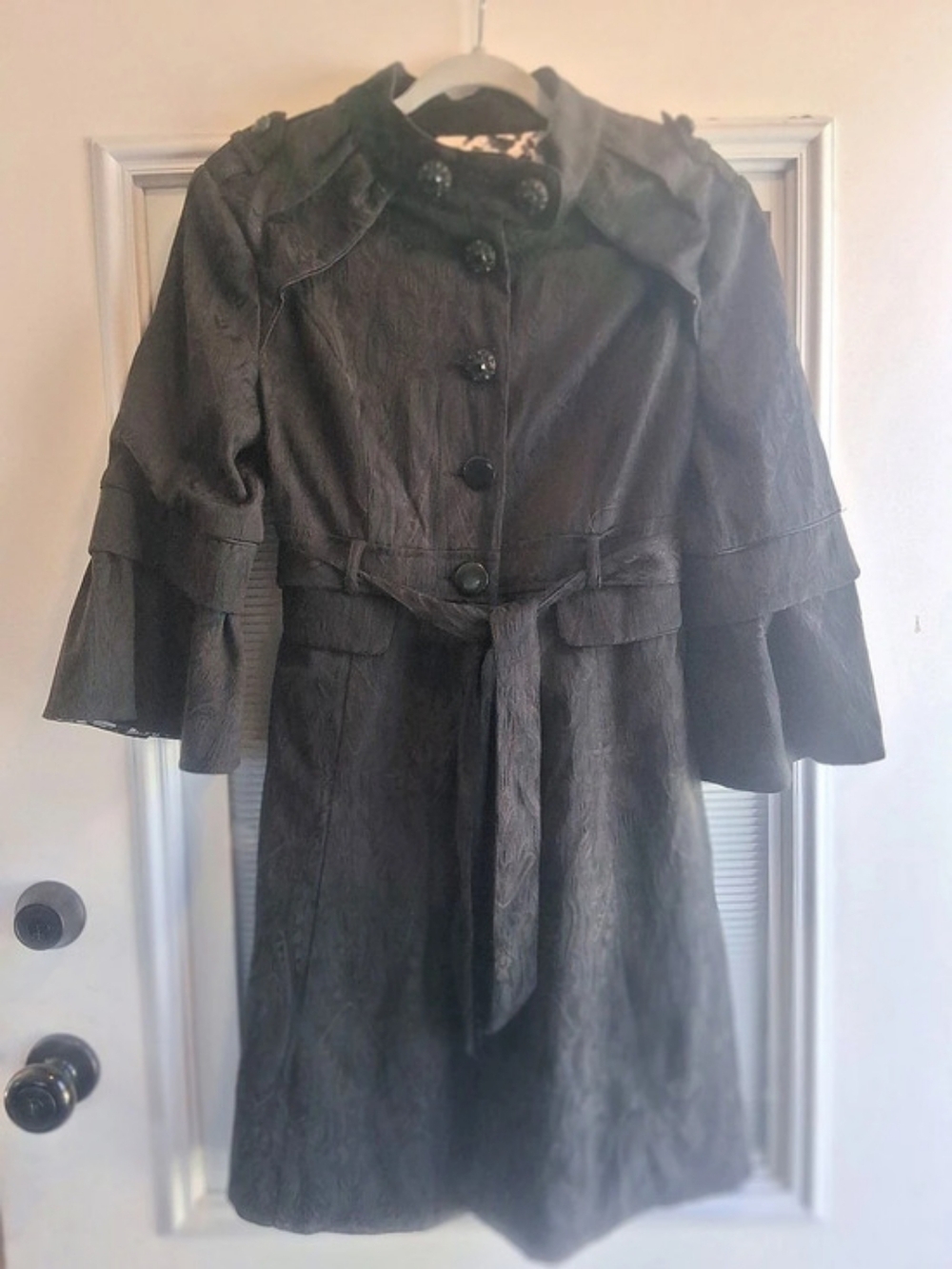 XOXO Jacquard Trench Coat in Black & Gray Size Medium